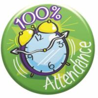 100% ATTENDANCE Button Badge in green