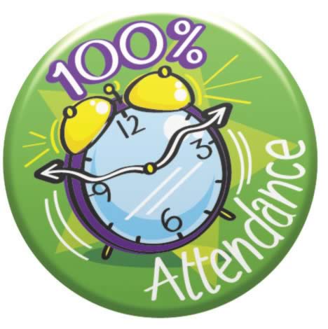100% ATTENDANCE Button Badge in green