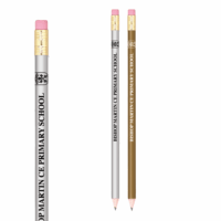 Printed round gold & silver pencils with erasers