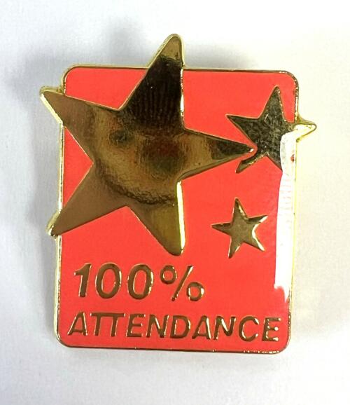 100% ATTENDANCE badge - Neon Coral (pack of 5)