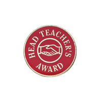 Red handshake Headteacher's Award badge (pack of 5)