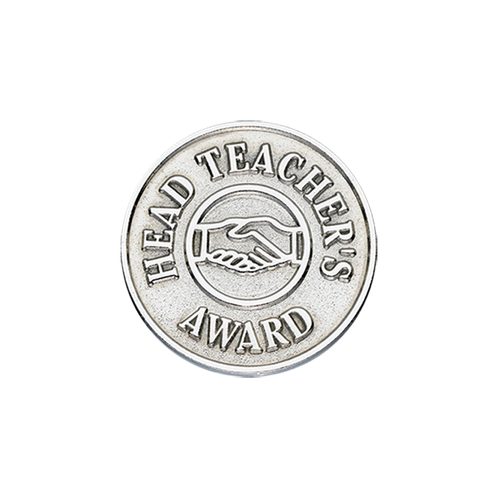 Silver handshake Headteacher's Award badge (pack of 5)