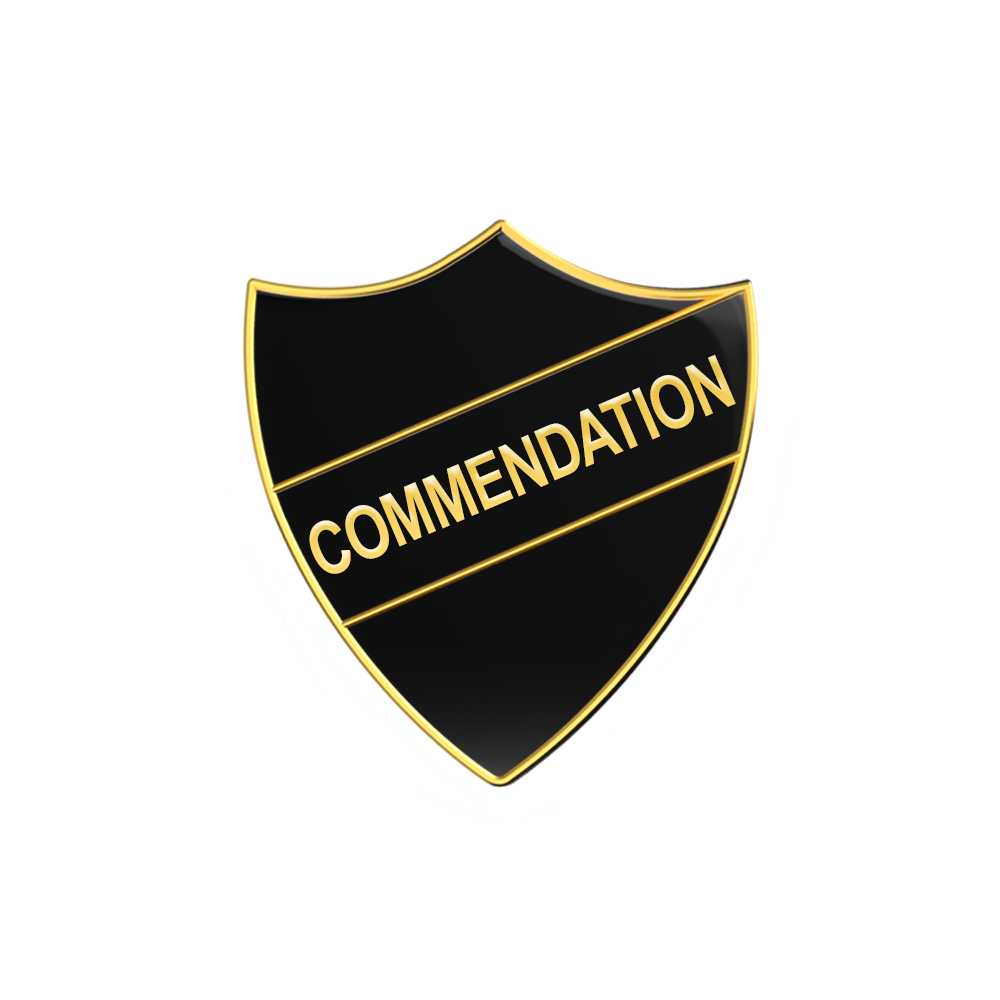 COMMENDATION black and gold badge (pack of 5)