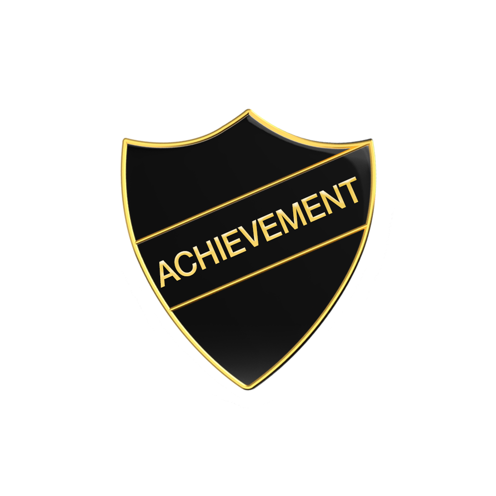 ACHIEVEMENT black and gold badge (pack of 5)