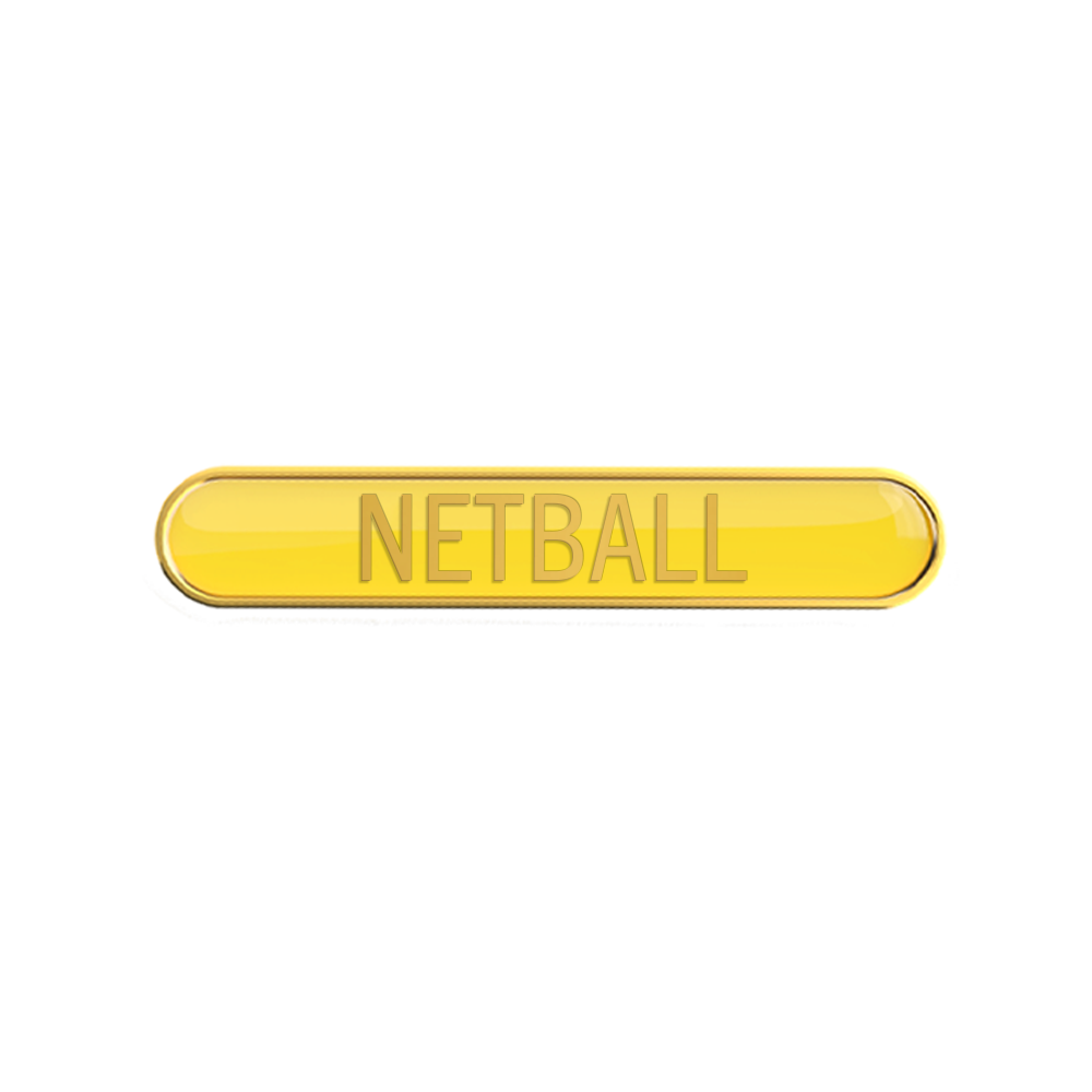 NETBALL badge yellow (pack of 5)