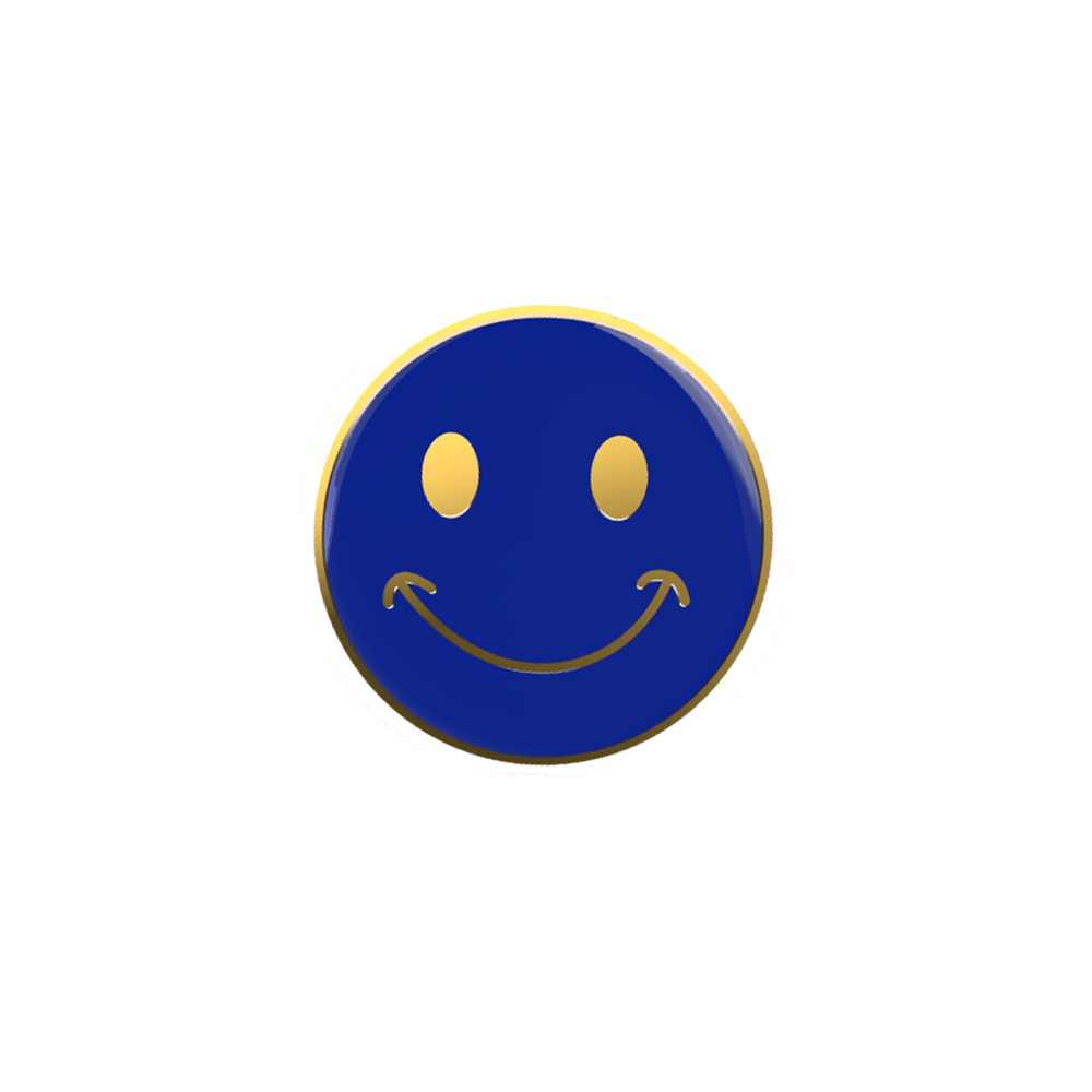 Blue Smiling face badge (pack of 5)