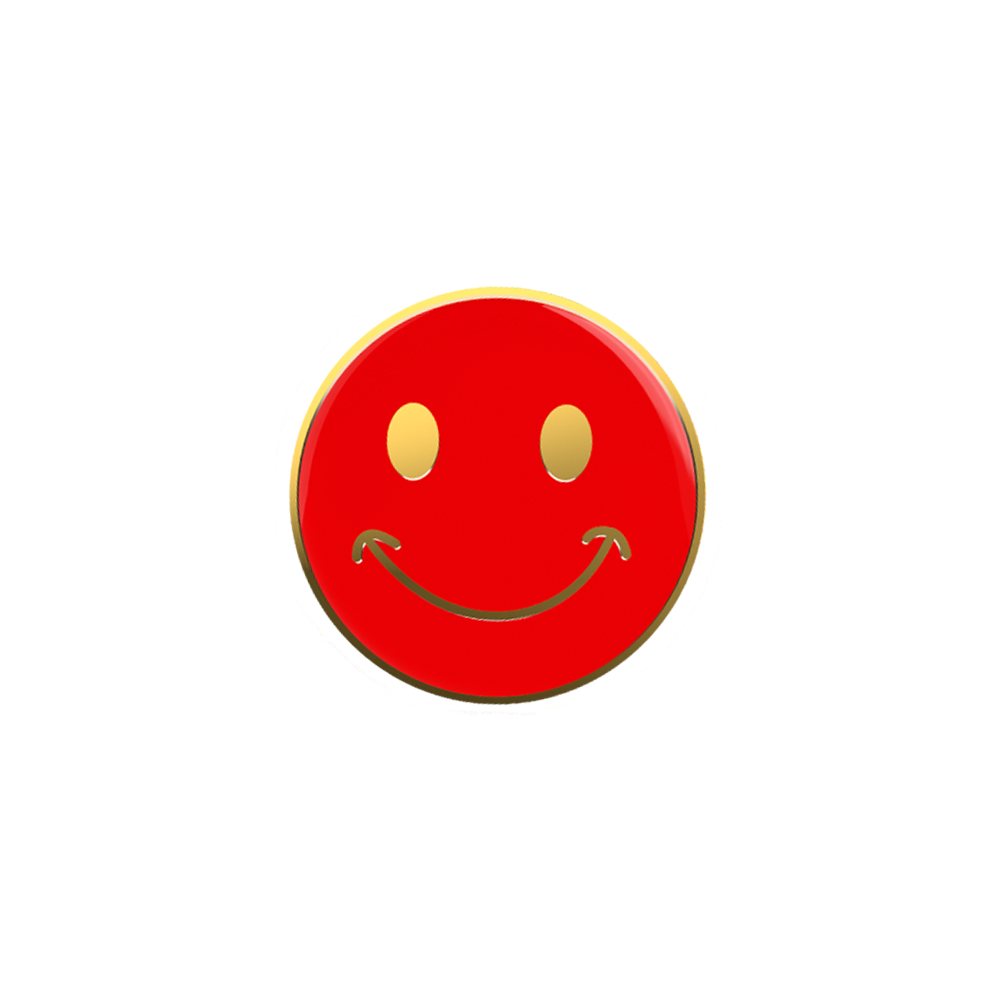 Red Smiling face badge (pack of 5)