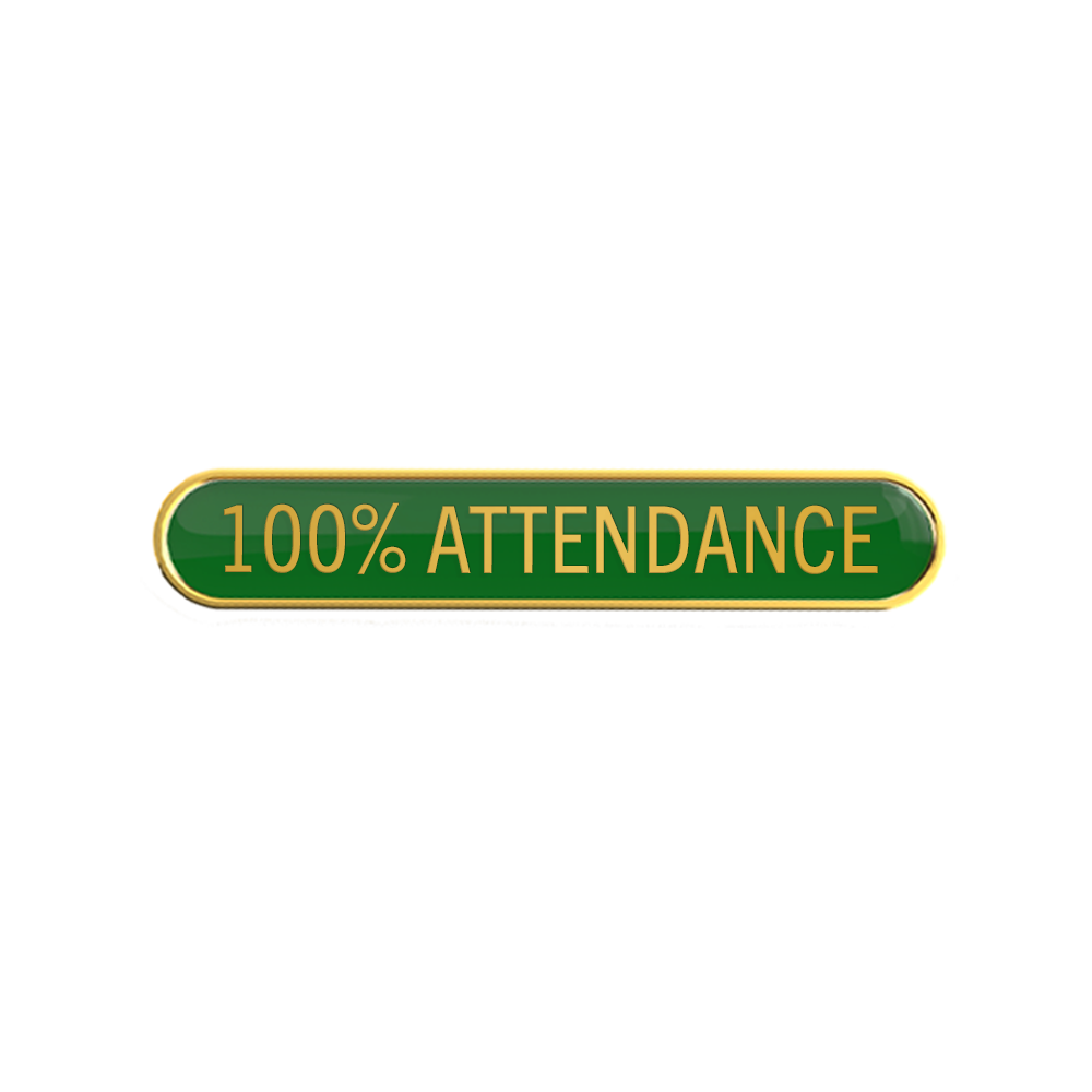 100% ATTENDANCE badge green (pack of 5)