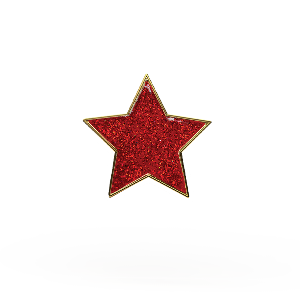 Red glitter star enamel badge