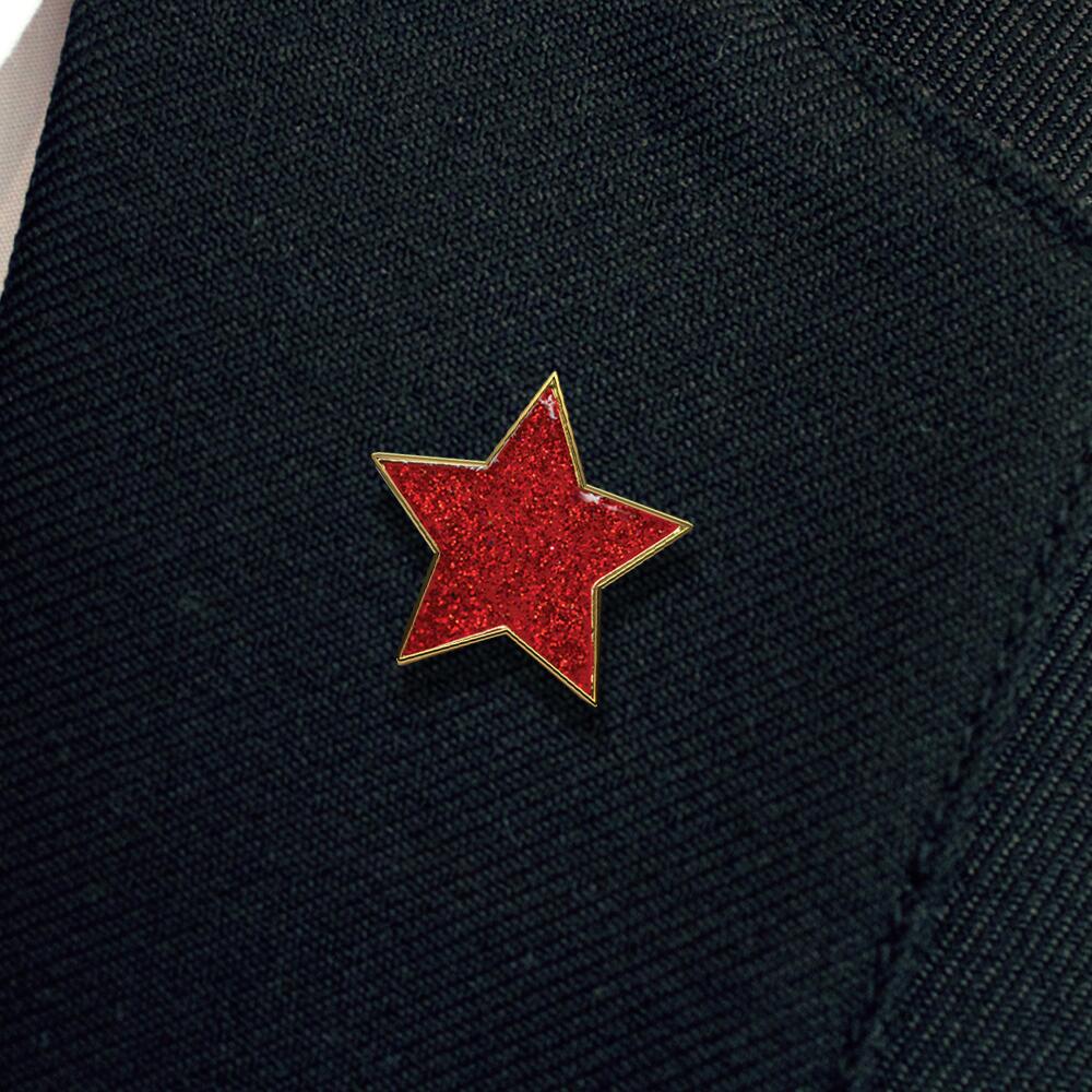 Red glitter star enamel badge - Image 2