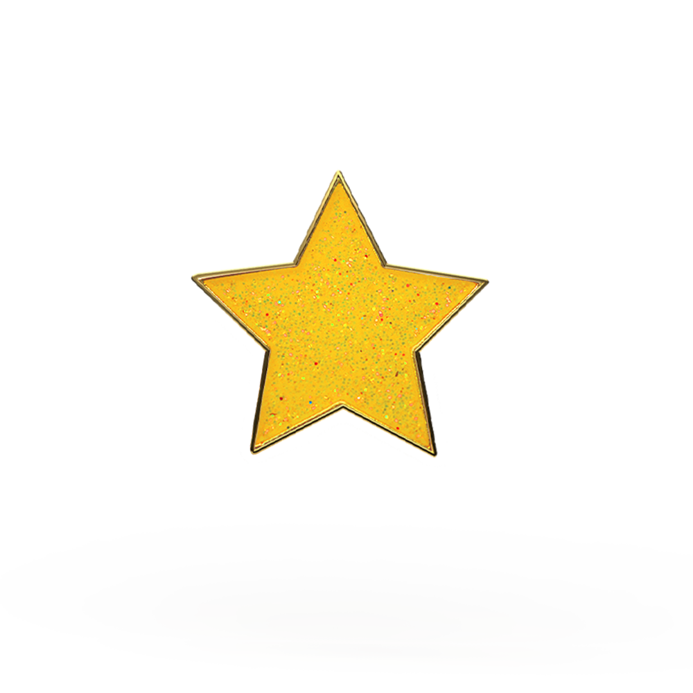 Yellow glitter star enamel badge