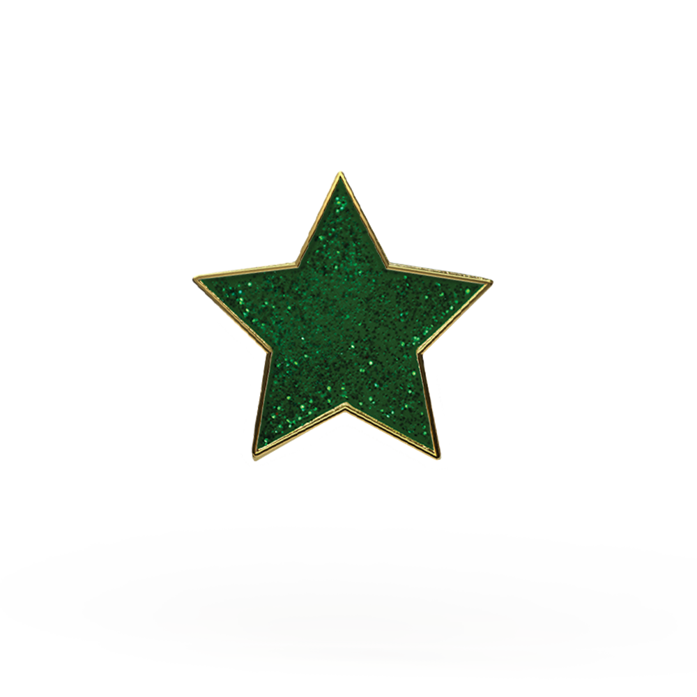 Green glitter star enamel badge