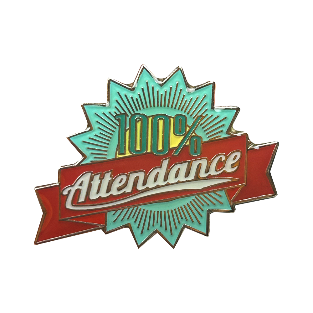 100% ATTENDANCE retro badge (pack of 5)
