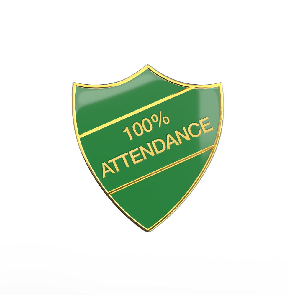 100% ATTENDANCE green and gold (pack of 5)