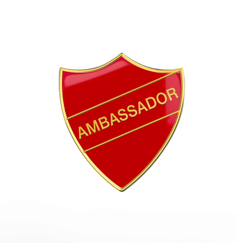AMBASSADOR red and gold badge (pack of 5)