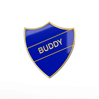 BUDDY blue and gold badge (pack of 5)