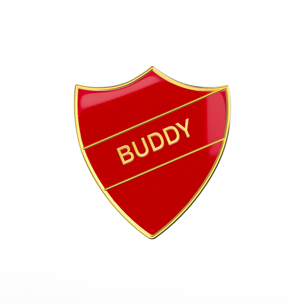 BUDDY Red and gold badge (pack of 5)
