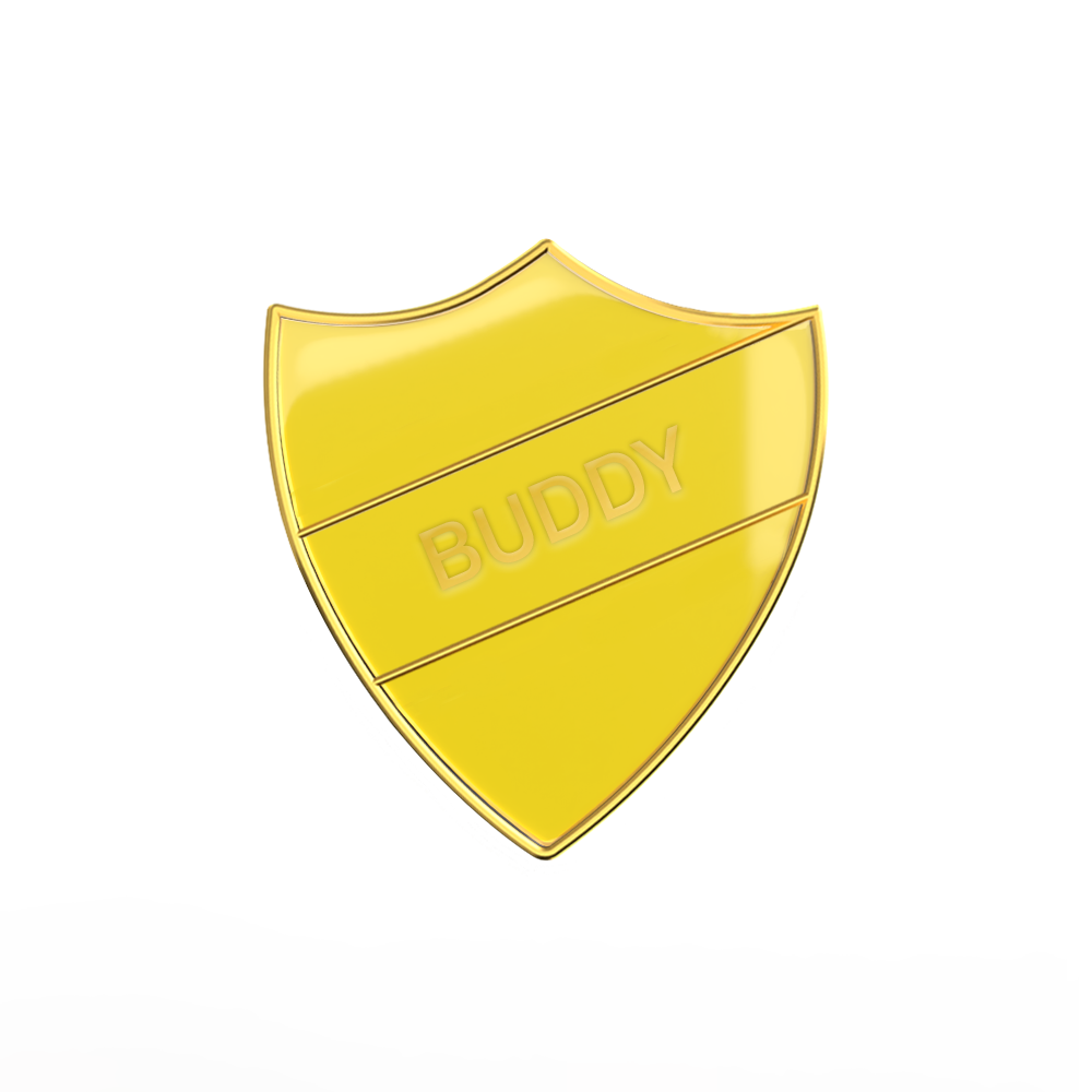 BUDDY Yellow and gold badge (pack of 5)
