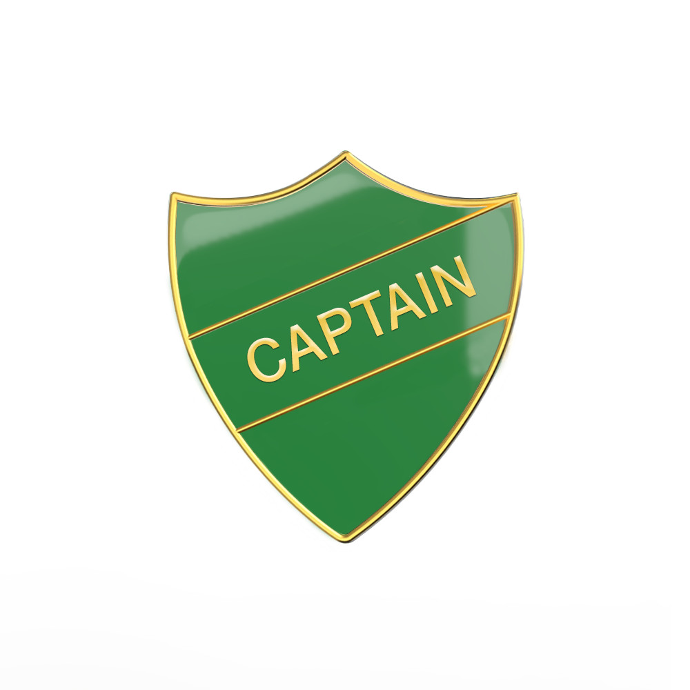 CAPTAIN green and gold badge (pack of 5)