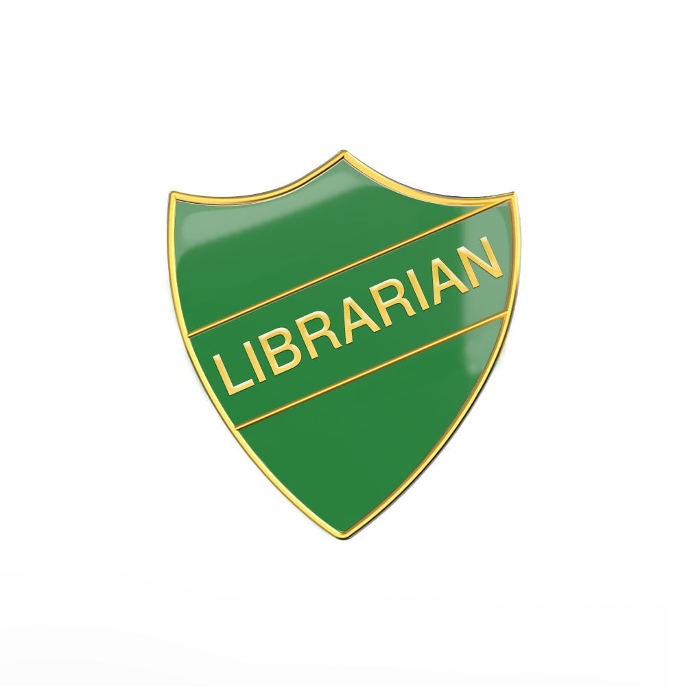 LIBRARIAN badge green and gold (pack of 5)