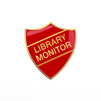 LIBRARY MONITOR badge red and gold (pack of 5)