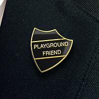 PLAYGROUND FRIEND shield badge (pack of 5)